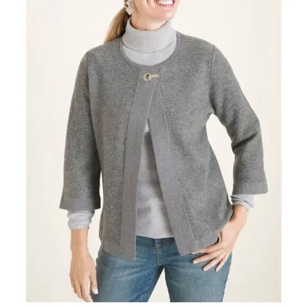 Chico's Gray Hook Closure Cardigan Sweater Top with 3/4 Sleeves Size 3 or XL